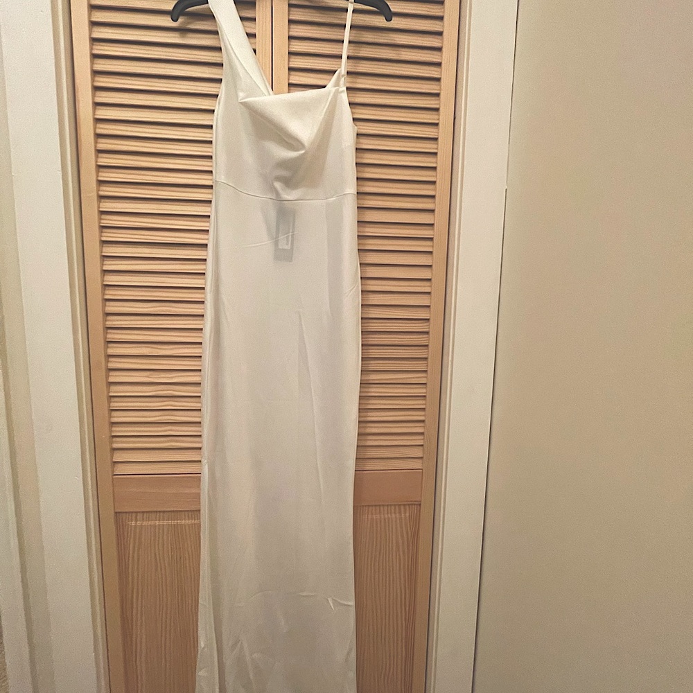 Bridal One Shoulder Cowl Neck Dress